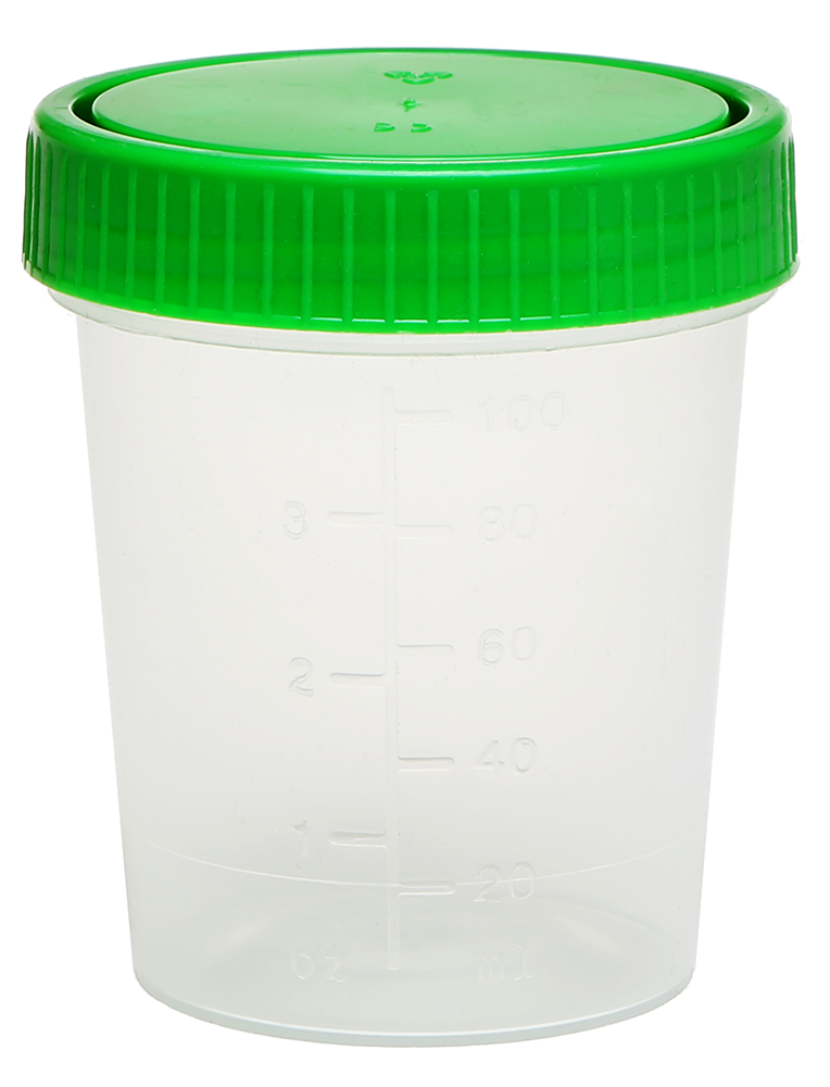 AMPri Urinbecher mit grünen Schraubdeckel